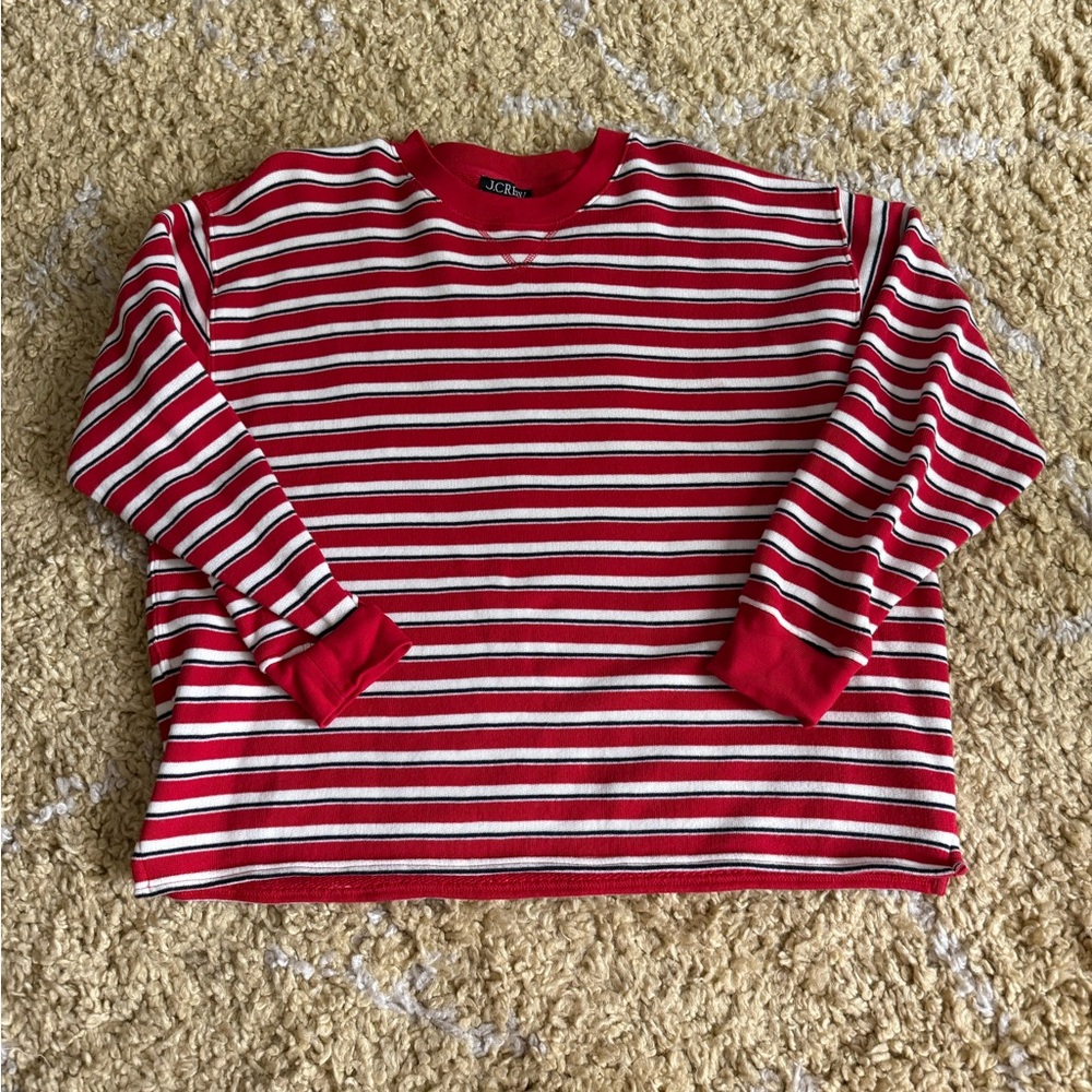 J. Crew Heritage Terry Relaxed Crewneck Sweatshirt in Logan Stripe Red Ivory